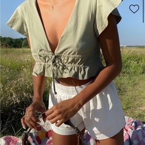 Princess Polly Jamison Reid Crop Top - Khaki (Size US 4)